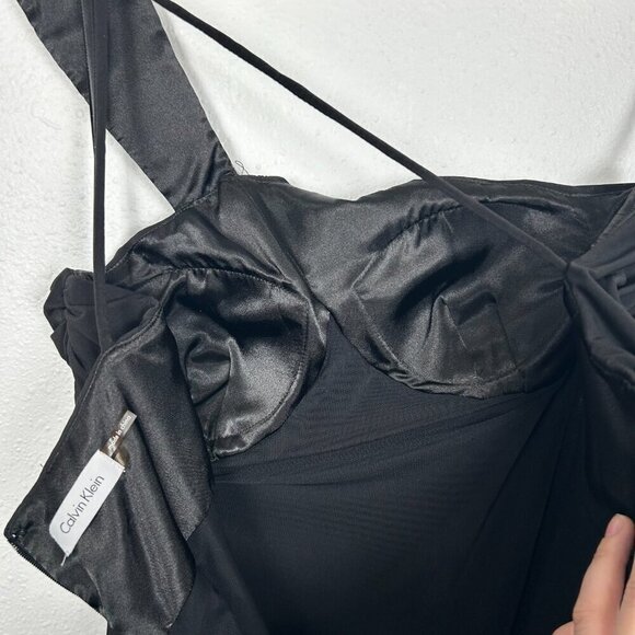 Calvin Klein Vintage 90's Y2K black one shoulder ruched babydoll mini dress Sz:6 - Picture 9 of 15